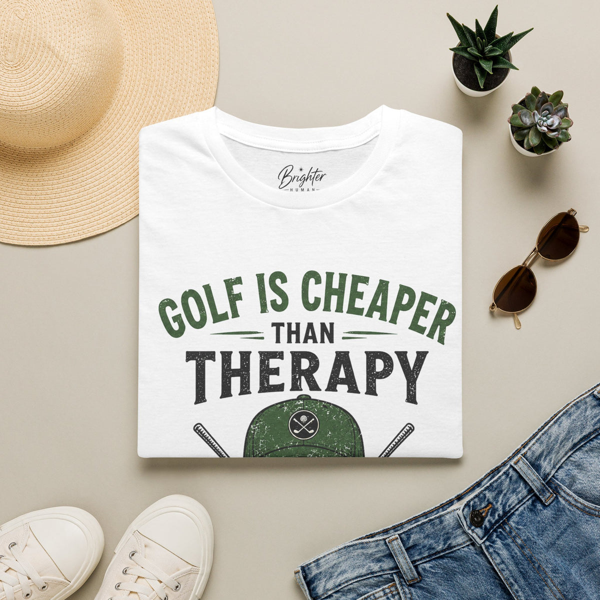 Golf Is Cheaper Than Therapy - Skull With Hat Golf T-Shirt