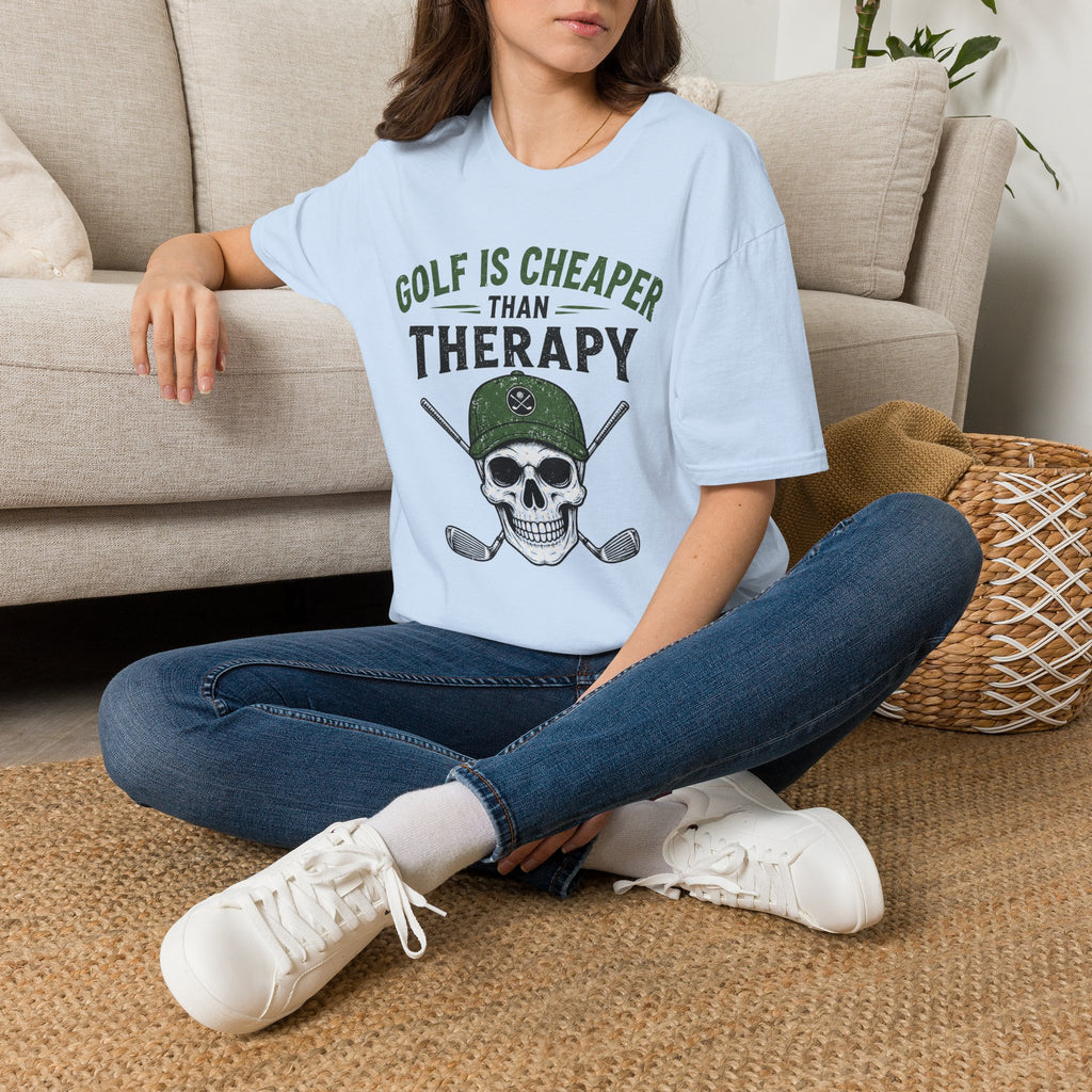 Golf Is Cheaper Than Therapy - Skull With Hat Golf T-Shirt