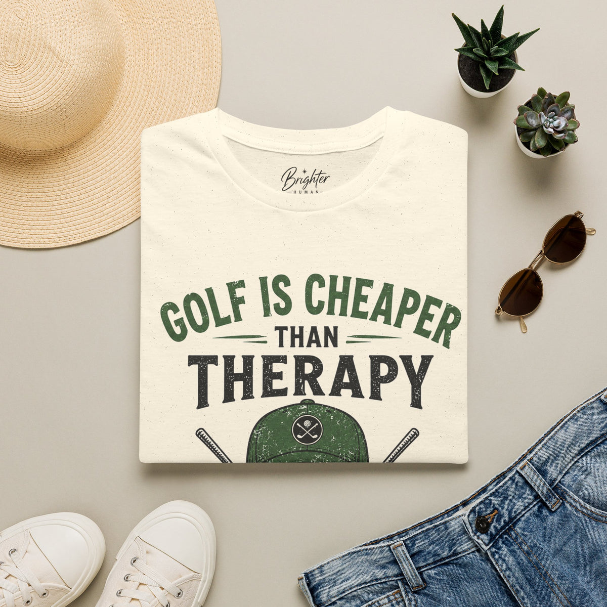 Golf Is Cheaper Than Therapy - Skull With Hat Golf T-Shirt
