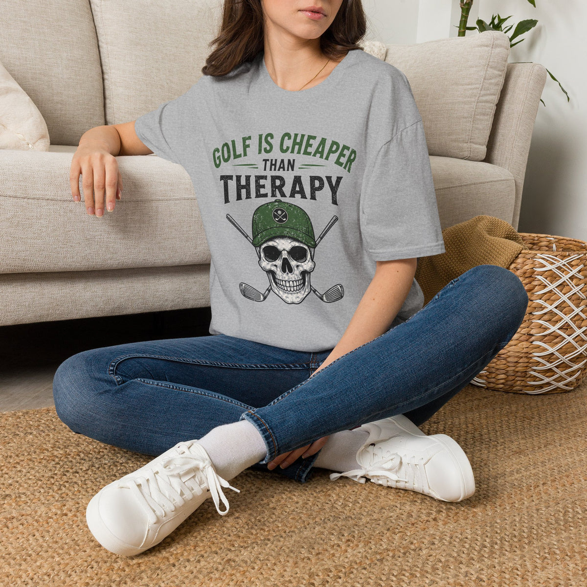 Golf Is Cheaper Than Therapy - Skull With Hat Golf T-Shirt